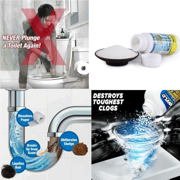 pack of 2 Powerful Toilet & Sink Clog Remover Drain Cleaner Powder